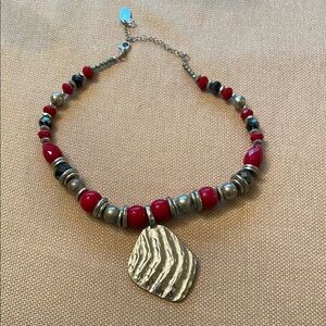 Bohemian Red and silver Beaded Necklace